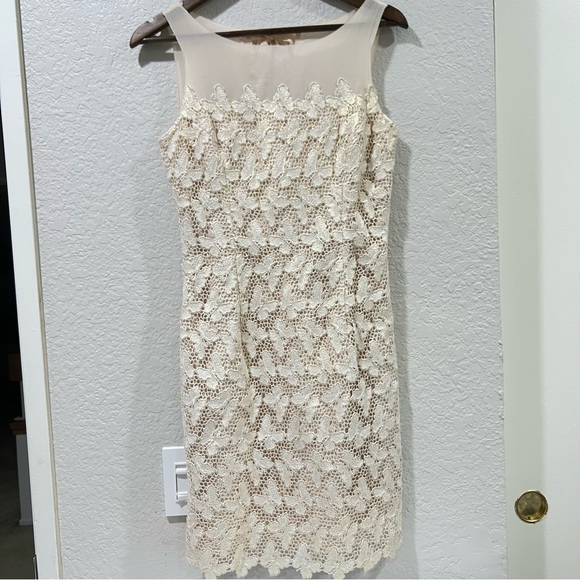 LILLY PULITZER Fulton Foiled Gold Champagne Butterfly Lace Cotton Sheath Dress 2 - Picture 2 of 13